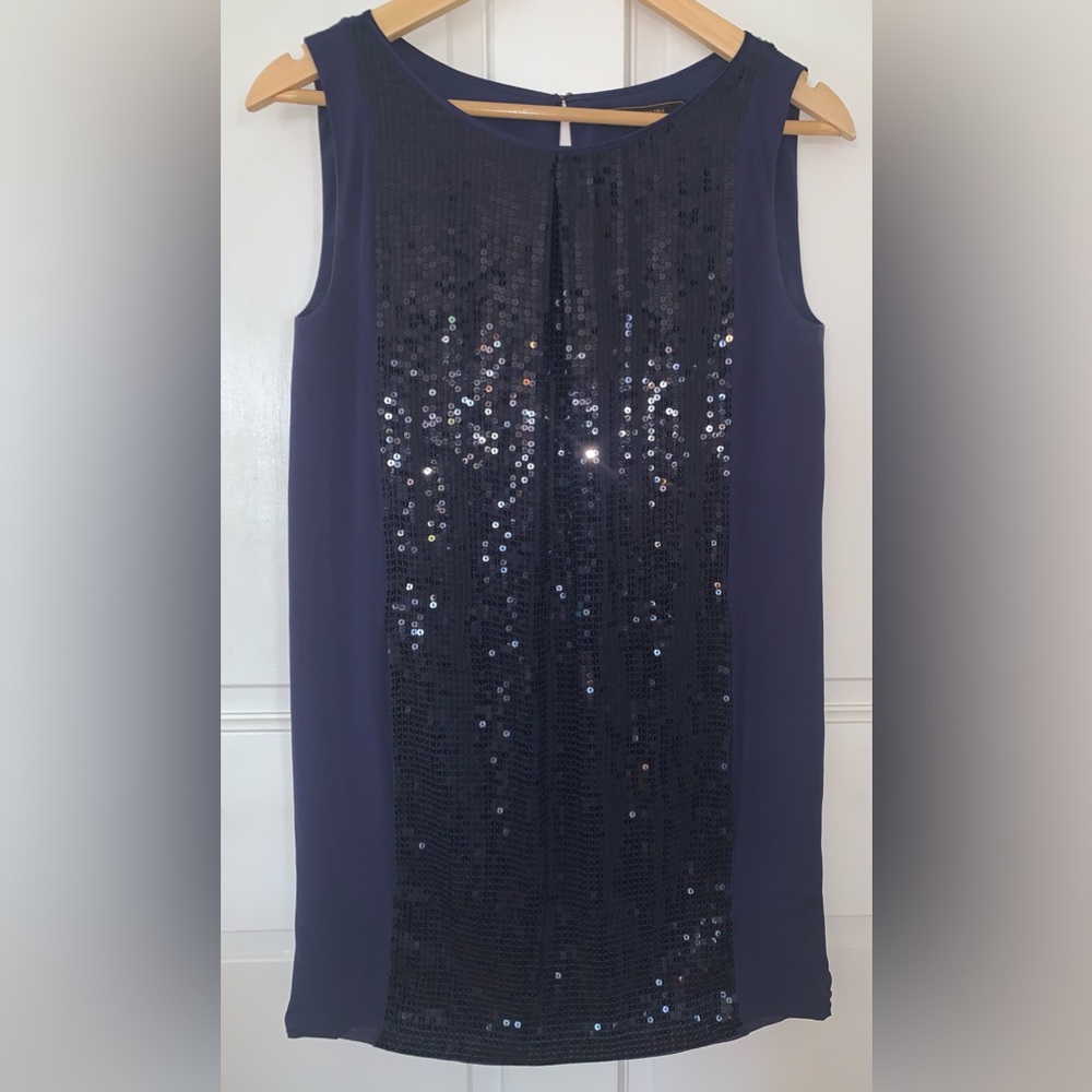 BCBG MaxAzria “South Pacific” Blue Silk Sequin Dress, Size 0.